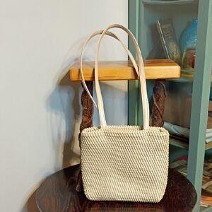Vintage Elegant Cream Woven Tote Bag By Evan Picone